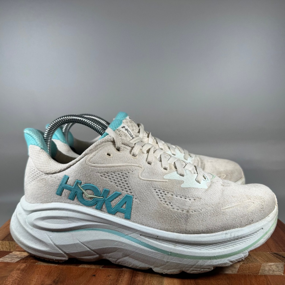 Hoka One One Clifton 9 Women 8.5B White Teal Running Shoes 1162031 WTCL